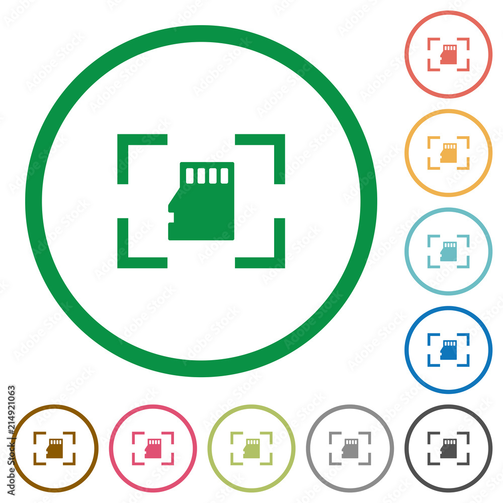 Poster camera memory card flat icons with outlines