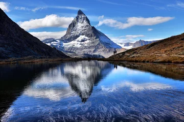 Fototapete Matterhorn Mt Matterhorn spiegelt sich im Riffelsee See Zermatt Kanton Wallis wider