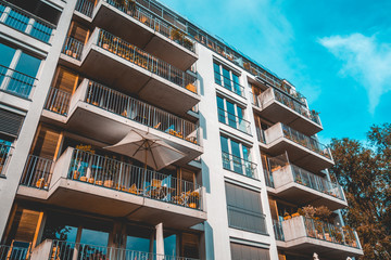 modern apartments from exterior view with steel balcony