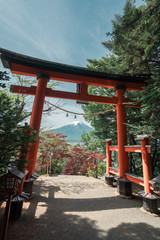 Fuji mountain view with red pagoda in japan. kawaguchiko , Tokyo , Japan. Travel destination for tourist.