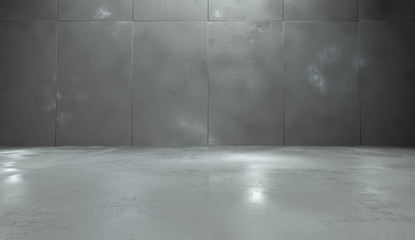 Empty Room With Concrete Wall Panels and Polished Floor (3d Illustration) - obrazy, fototapety, plakaty