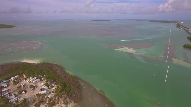 Aerial footage of Coastal Highway in Islamorada Florida.