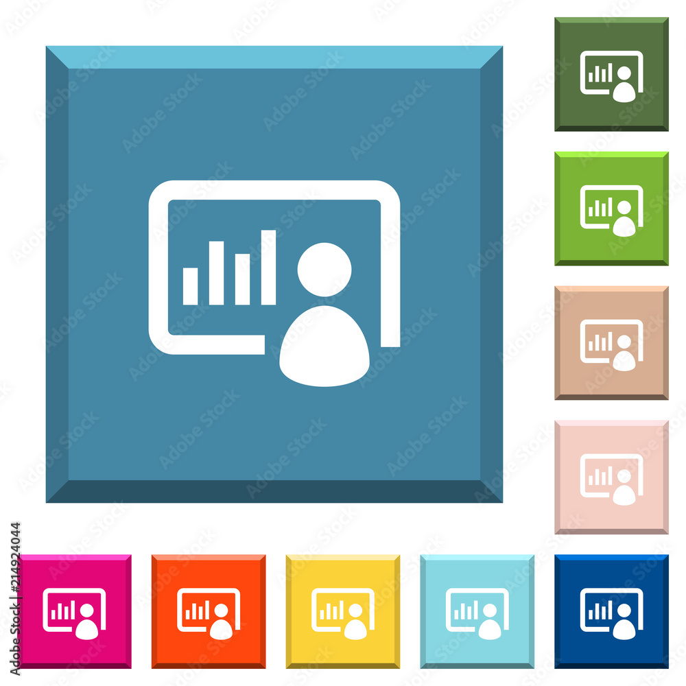 Poster presentation white icons on edged square buttons