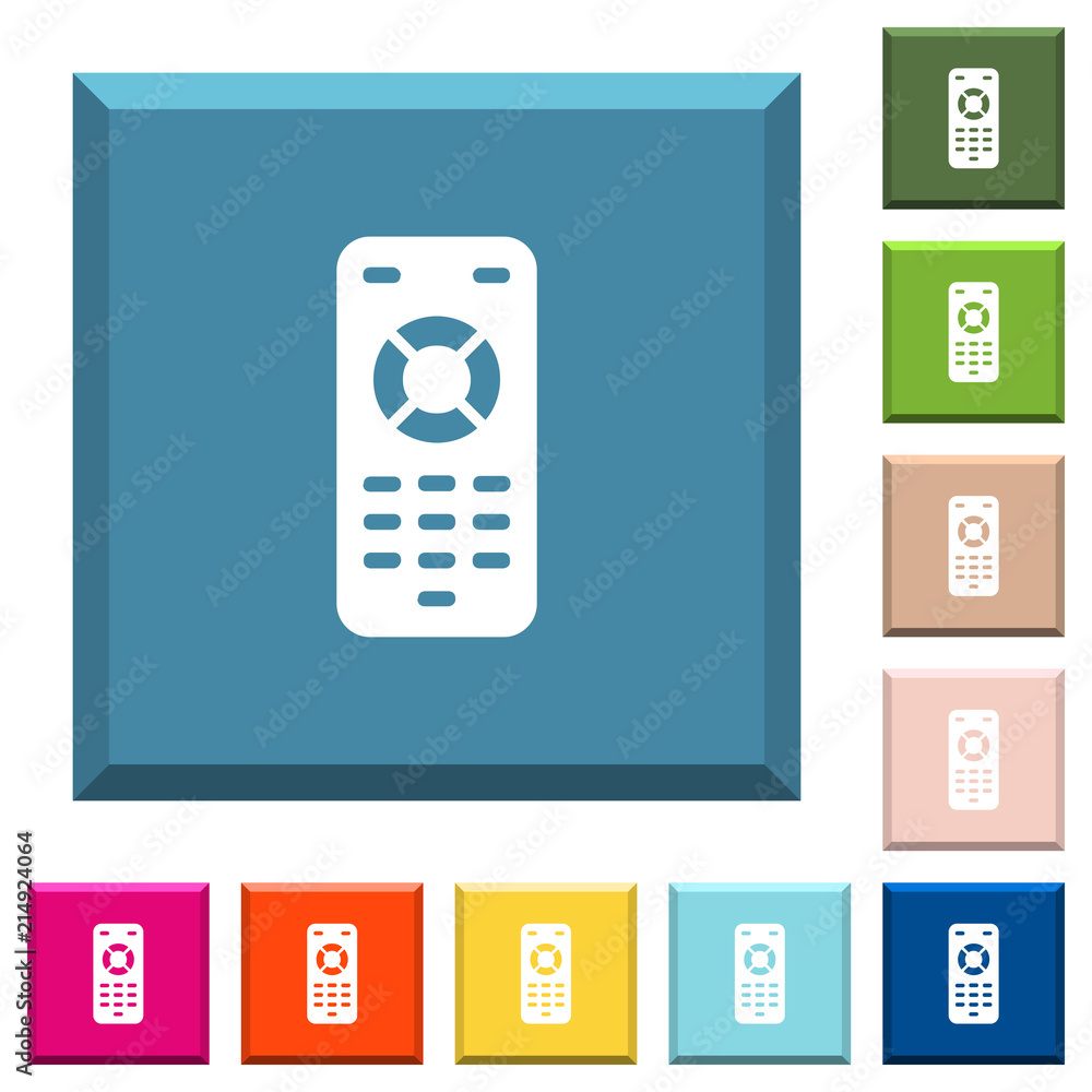 Poster remote control white icons on edged square buttons