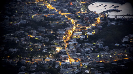 Ischia island in Italy, beautiful evening cityscape view from top, tourism