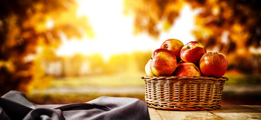 Fresh red apples and autumn time 