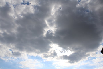 Visible sun shining through dark cloud on bright day