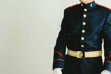 Military soldier wearing his dress uniform