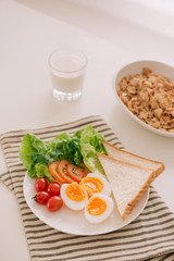 Various ways of cooking chicken eggs. Breakfast with eggs.
