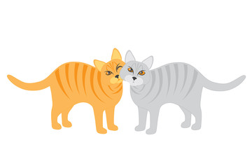 Fototapeta na wymiar Pair of Cats Snuggling isolated on white background vector Illustration