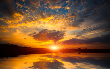 nice sunset on lake - Powered by Adobe
