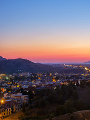 Selcuk, Turkey. View of the city and the mountains at sunset.