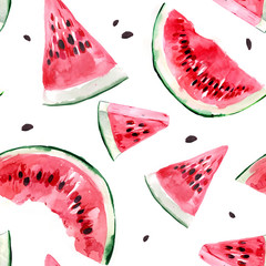 Seamless pattern with watermelon. Watercolor illustration - 214929047