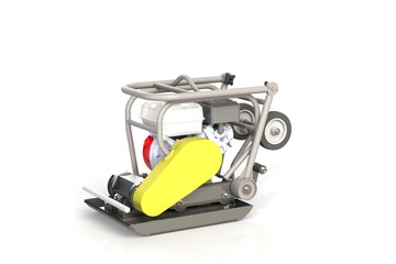 3D modeling of a construction vibration plate with a two-stroke internal combustion engine.