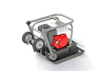 3D modeling of a construction vibration plate with a two-stroke internal combustion engine.