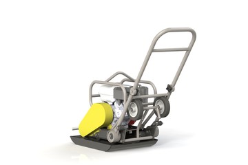 3D modeling of a construction vibration plate with a two-stroke internal combustion engine.