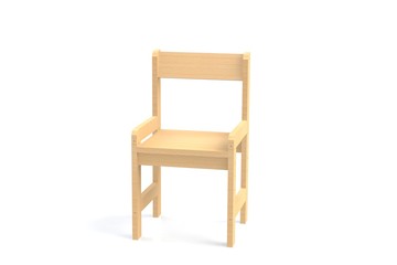 Little child wooden high chair on a white background. Isolate. Render 3d model.