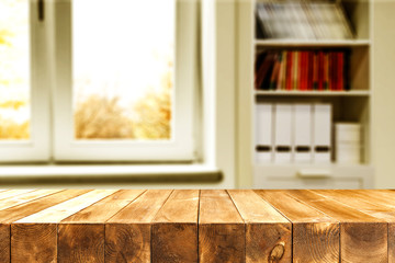 desk of free space and window background 
