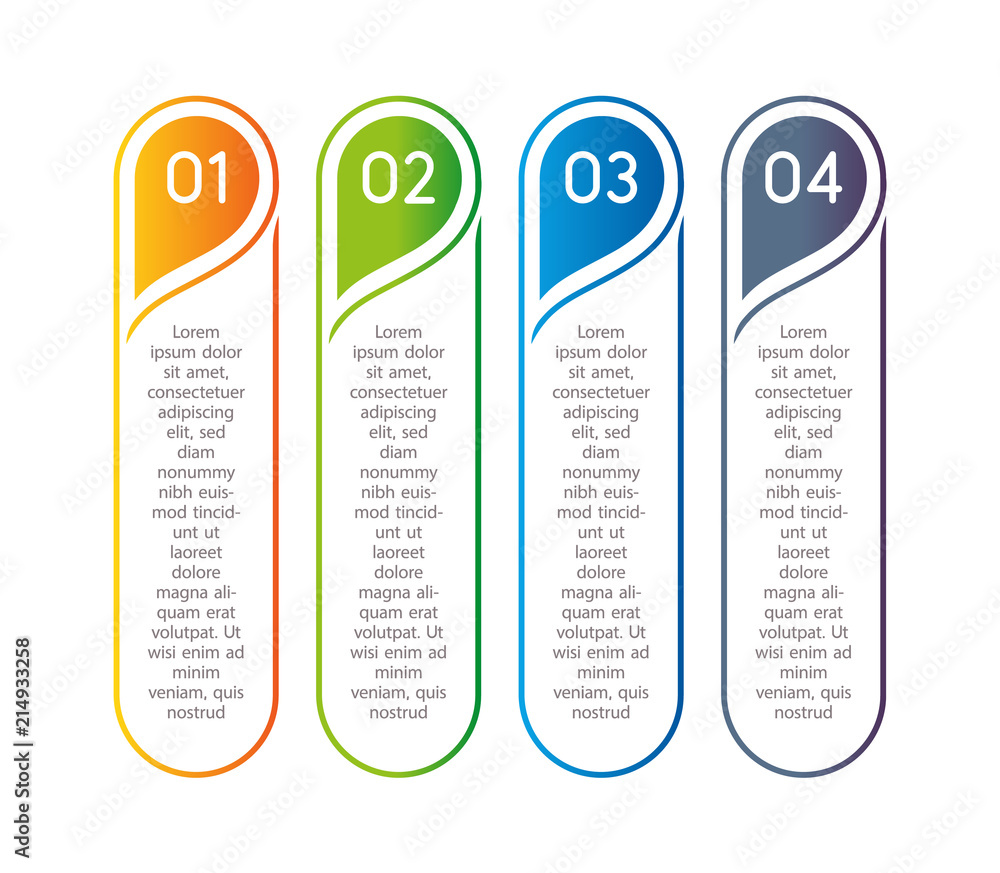 Poster Vertical steps, infographic elements. Outline colorful menu for app interface. Number options. Web design of buttons elements. Infographics 1. 2. 3. Vector step icons.