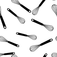 Whisk seamless pattern kitchen utensil. Egg beater illustration