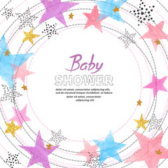 Baby Shower invitation card design with watercolor colorful stars.