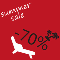 Vector summer sale.Red background with palm and chaise