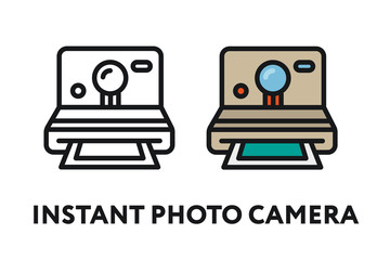 Vintage Instant Photo Film Camera. Photography Equipment Concept. Minimal Color Flat Line Outline Stroke Icon.