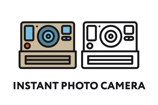 Vintage Instant Photo Film Camera. Photography Equipment Concept. Minimal Color Flat Line Outline Stroke Icon.