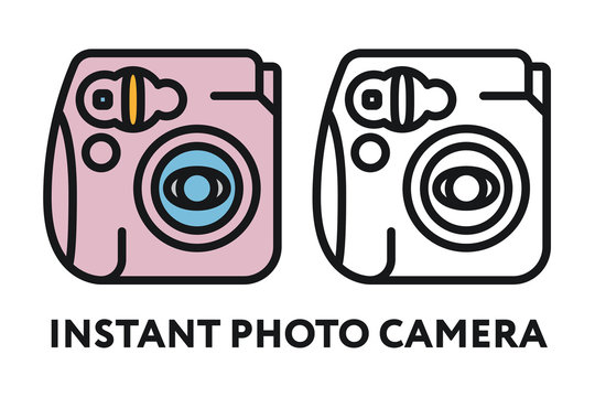 Vintage Instant Photo Film Camera. Photography Equipment Concept. Minimal Color Flat Line Outline Stroke Icon.