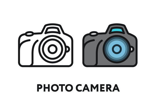 Photo Film Camera. Photography Equipment Concept. Minimal Color Flat Line Outline Stroke Icon.