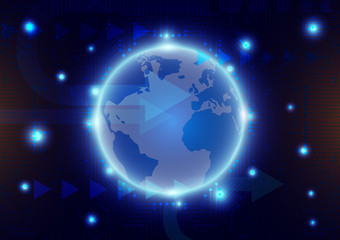 Circuit board texture with globe, technology concept vector illustration