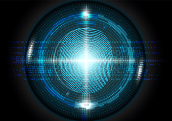 Futuristic fingerprint scanning technology concept vector illustration with binary code