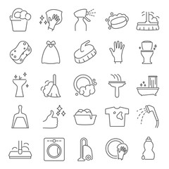 Cleaning line icons set for web and mobile design