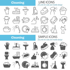 Cleaning line and simple icons set for web and mobile design