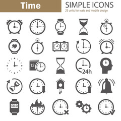 Time simple icons set for web and mobile design - obrazy, fototapety, plakaty