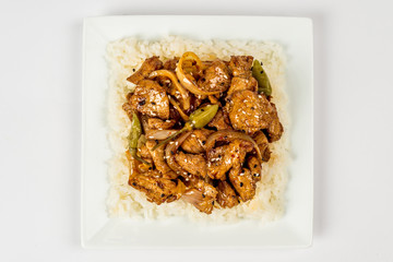 Chinese rice on a white plate