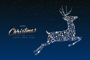 Fototapeta na wymiar Christmas and New Year copper deer decoration card