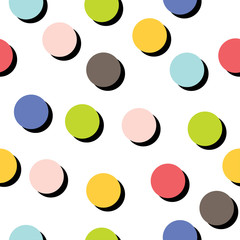 Polka dots with shadow. Colorful seamless pattern.