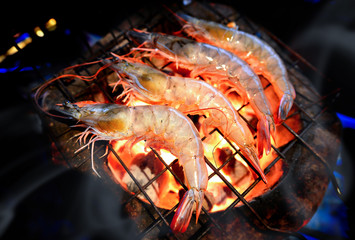 Grill Shrimp with charcoal fire.