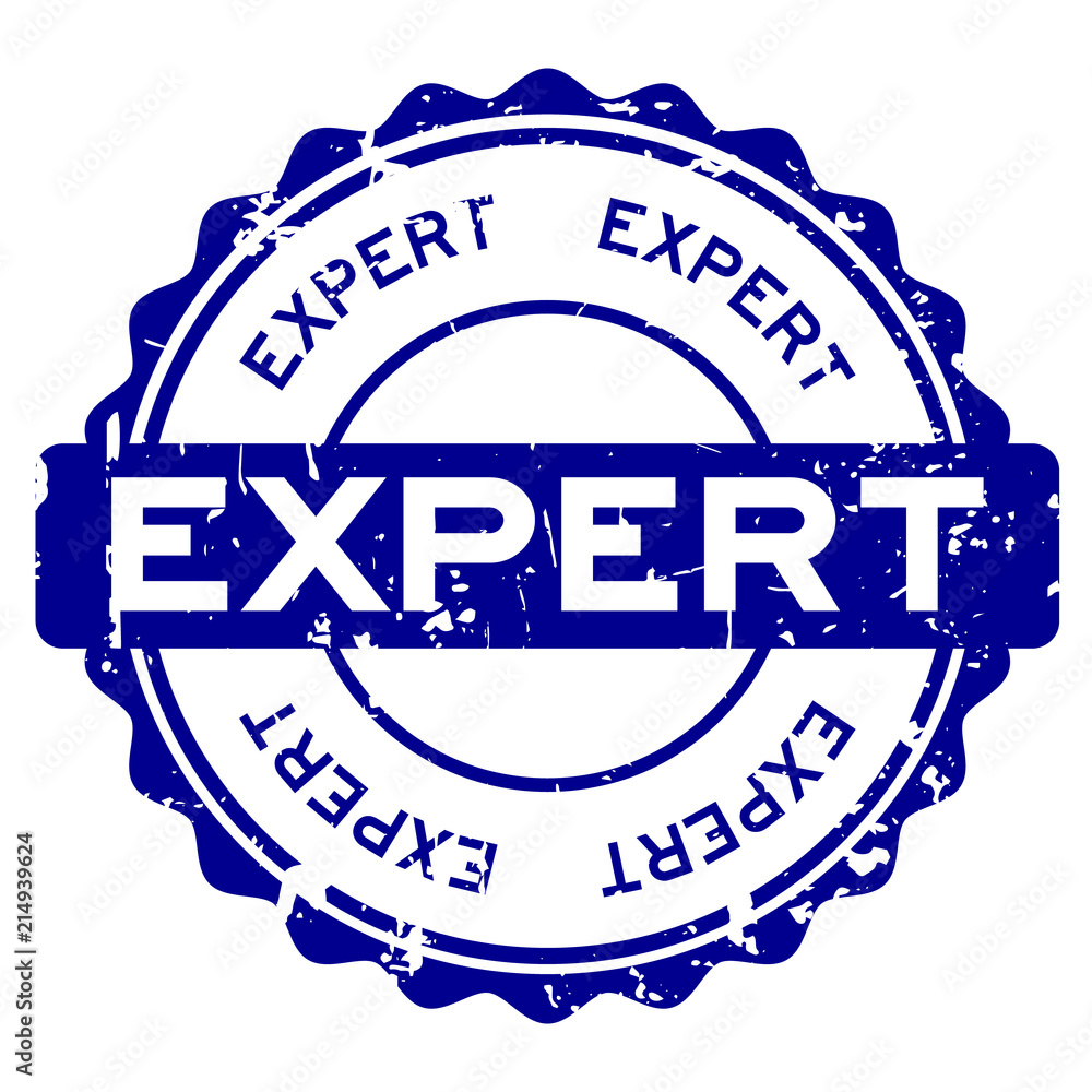 Sticker Grunge blue expert round rubber seal stamp on white background