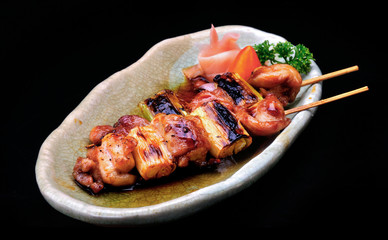 Japanese Yakitori skewer serve.