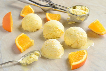 Homemade creamy an orange ice cream