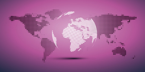 Fototapeta premium Digital Network Connections, Technology Background - Cloud Computing Design Concept with Spotted Earth Globe and World Map