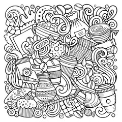 Cartoon vector doodles Coffee House illustration