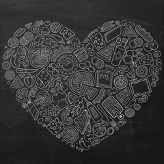 Set of Pizza cartoon doodle objects, symbols and items