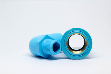 PVC pipe fitting on white background.