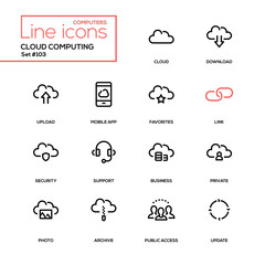 Cloud computing - modern line design icons set