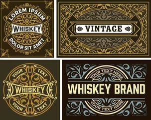 Behang Vintage labels Set van 4 vintage etiket. Whisky labelstijl