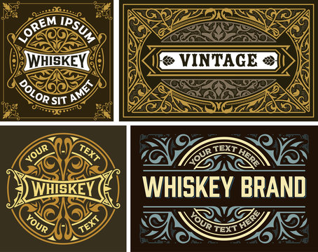 Set of 4 vintage label. Whiskey label style