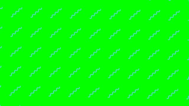 Dise&ntilde;o en v&iacute;deo de patr&oacute;n de un entramado de peque&ntilde;os l&iacute;neas curvas azules en movimiento que que se desplazan mientras hacen zigzag. El fondo es una pantalla verde. Chroma.